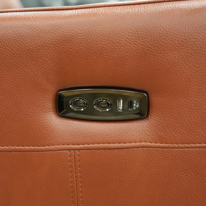 HTL Genuine Leather Power Swivel Recliner with Adjustable Headrest –