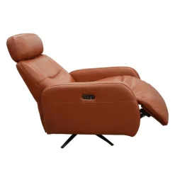 HTL Genuine Leather Power Swivel Recliner with Adjustable Headrest –