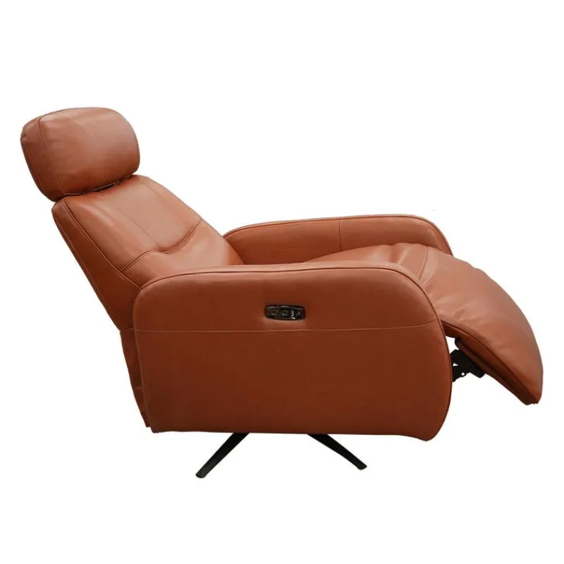 HTL Genuine Leather Power Swivel Recliner with Adjustable Headrest –
