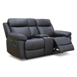 Genuine Leather Reclining Loveseat with Console