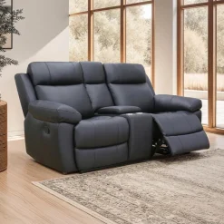 Genuine Leather Reclining Loveseat with Console