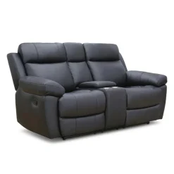 Genuine Leather Reclining Loveseat with Console