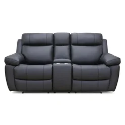 Genuine Leather Reclining Loveseat with Console