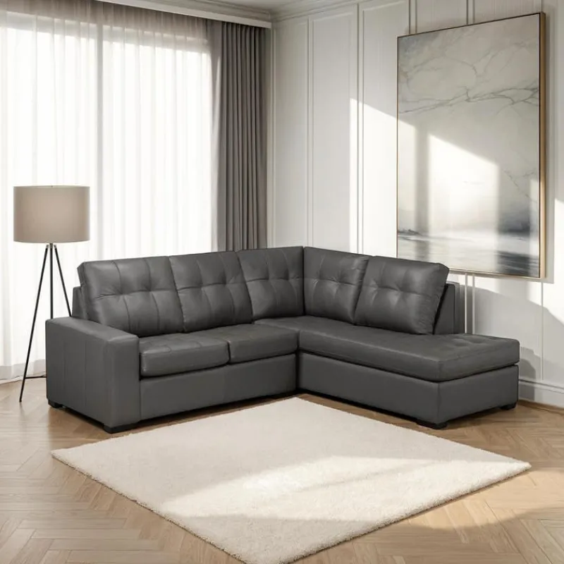Sofa By Fancy Genuine Leather Sectional - Right-Side Chaise
