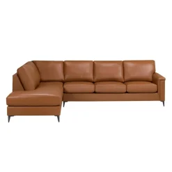 Sofa By Fancy Genuine Leather Sectional with Left-Side Chaise - Cognac