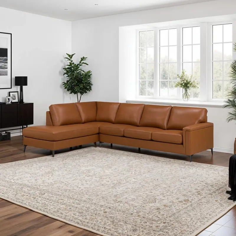 Sofa By Fancy Genuine Leather Sectional with Left-Side Chaise - Cognac