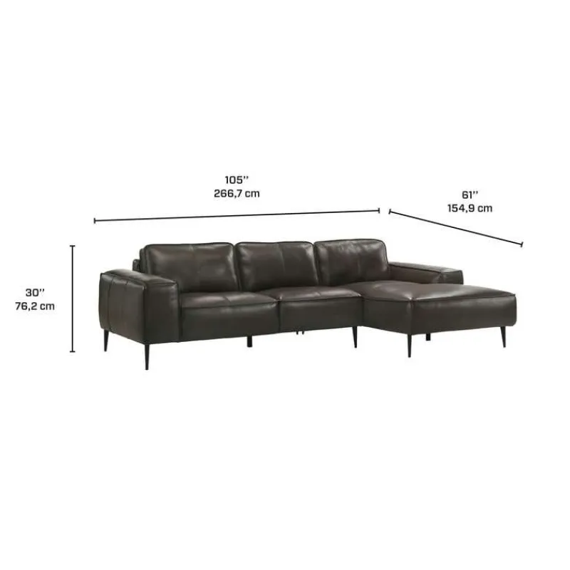 Genuine Leather Sectional with Right-Side Chaise