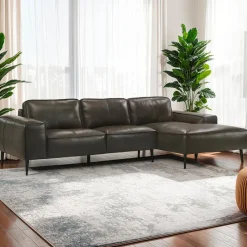 Genuine Leather Sectional with Right-Side Chaise
