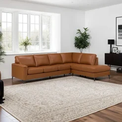 Sofa By Fancy Genuine Leather Sectional with Right-Side Chaise - Cognac