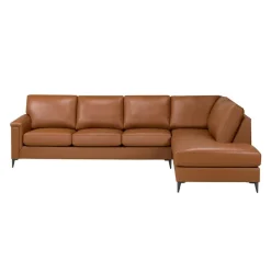 Sofa By Fancy Genuine Leather Sectional with Right-Side Chaise - Cognac