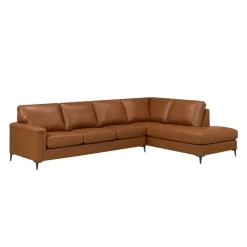 Sofa By Fancy Genuine Leather Sectional with Right-Side Chaise - Cognac