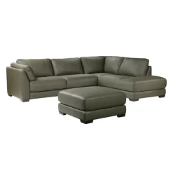 HTL Genuine Leather Sectional with Right-Side Extra Seat and Matching Ottoman