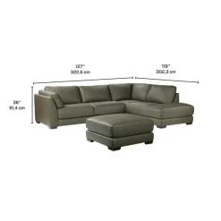 HTL Genuine Leather Sectional with Right-Side Extra Seat and Matching Ottoman