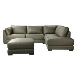 HTL Genuine Leather Sectional with Right-Side Extra Seat and Matching Ottoman