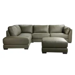 HTL Genuine Leather Sectional with Left-Side Extra Seat and Matching Ottoman