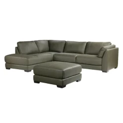 HTL Genuine Leather Sectional with Left-Side Extra Seat and Matching Ottoman