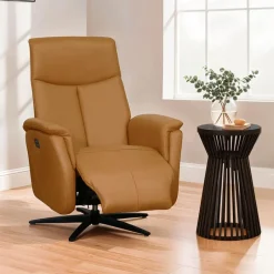 Genuine Leather Swivel Power Recliner -