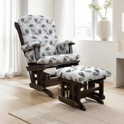 Gliding Rocking Chair and Ball-Bearing Footrest - Patterned Fabric