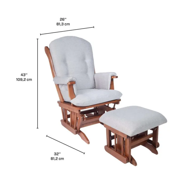 Gliding Rocking Chair and Ball-Bearing Footrest - Grey