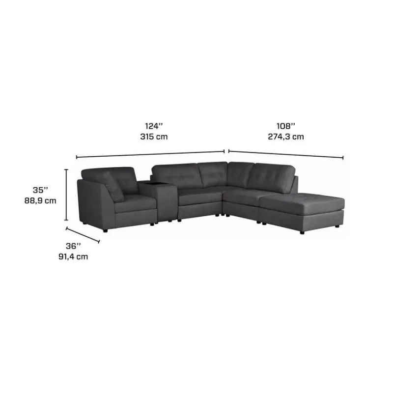 Modular Sectional with Console and Ottoman - 6 pcs