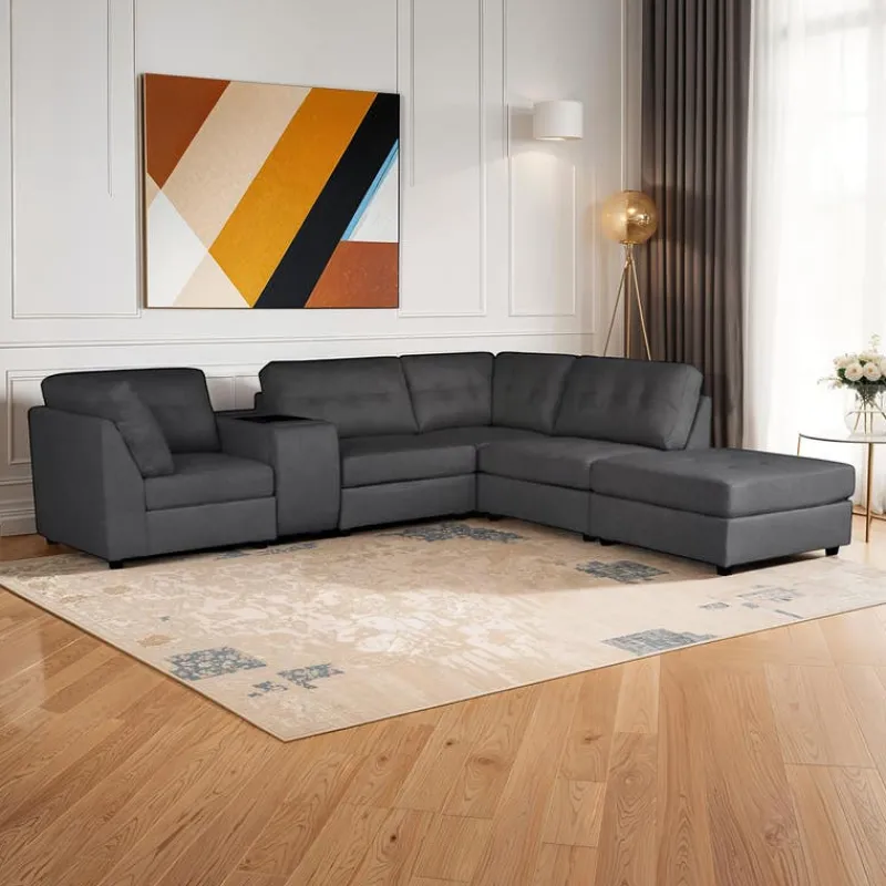 Modular Sectional with Console and Ottoman - 6 pcs