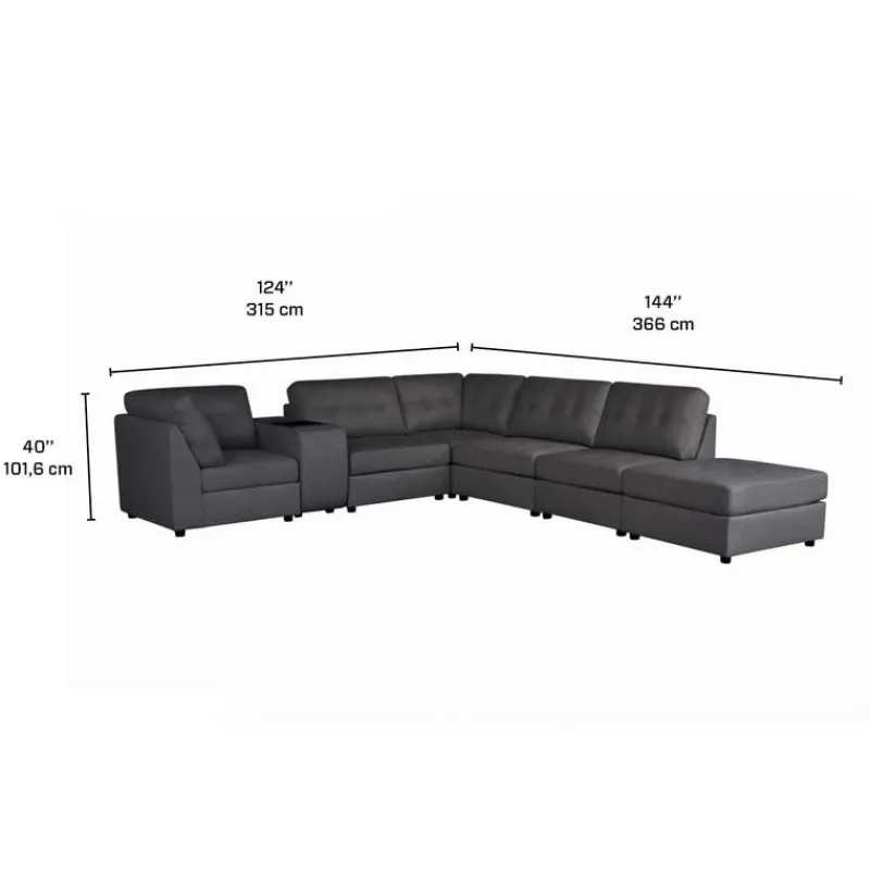 Modular Sectional with Console and Ottoman - 7 pcs
