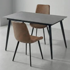 Sintered Stone Dining Set with 2 Cognac Chairs - 48"