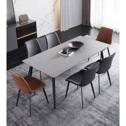 Grey Sintered Stone Dining Set with 4 Grey Chairs and 2 Cognac Chairs - 59"