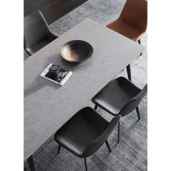 Grey Sintered Stone Dining Set with 4 Grey Chairs and 2 Cognac Chairs - 59"