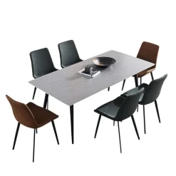 Grey Sintered Stone Dining Set with 4 Grey Chairs and 2 Cognac Chairs - 59