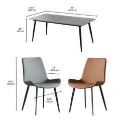 Grey Sintered Stone Dining Set with 4 Grey Chairs and 2 Cognac Chairs - 59