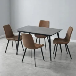 Sintered Stone Dining Set with 4 Cognac Chairs - 48"