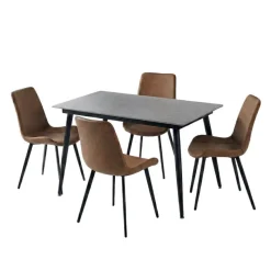 Sintered Stone Dining Set with 4 Cognac Chairs - 48