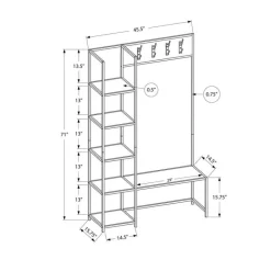 Monarch Hall tree / bench - 8 hooks / 5 shelves - 72"h - / metal
