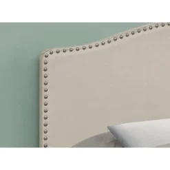 Monarch Headboard - full size - nailhead trim / arched top / upholstered panel - beig -
