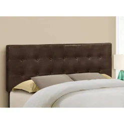 Monarch Headboard - queen size - button tufted / upholstered panel - dark leath -