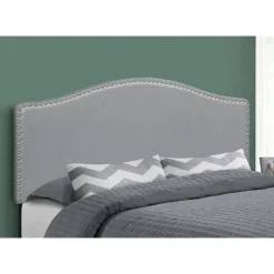 Monarch Headboard - queen size - nailhead trim / arched top / upholstered panel - gre -