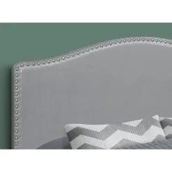 Monarch Headboard - queen size - nailhead trim / arched top / upholstered panel - gre -
