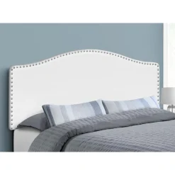 Monarch Headboard - queen size - nailhead trim / arched top / upholstered panel - whi -