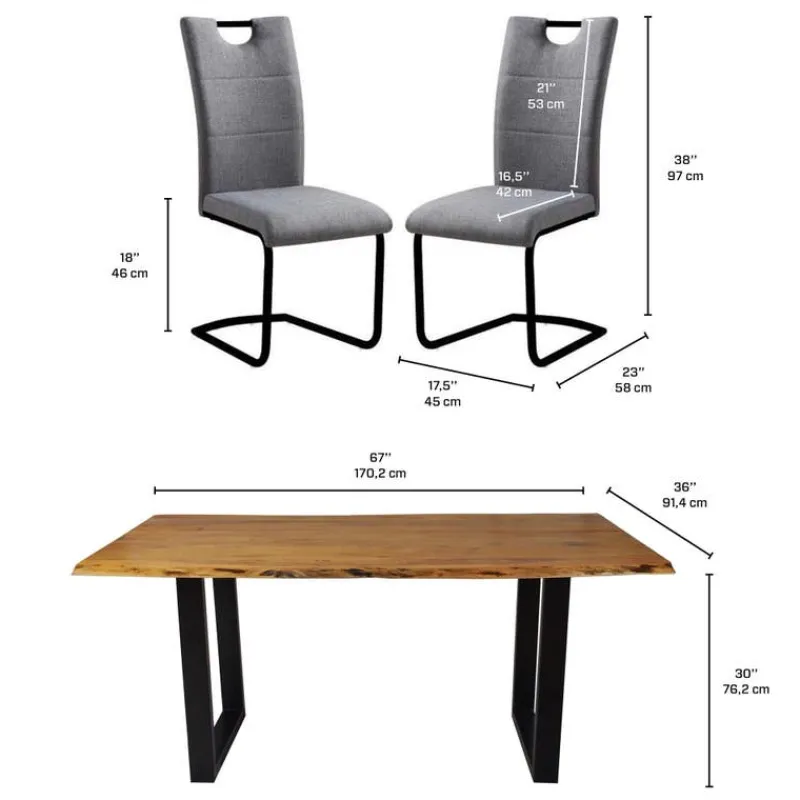 67-Inch Table with 4 Chairs - Grey