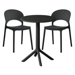 Indoor/Outdoor Resin Dining Set with Round Table and 2 Stackable Chairs –