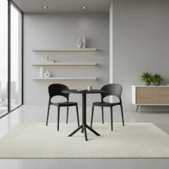 Indoor/Outdoor Resin Dining Set with Round Table and 2 Stackable Chairs –