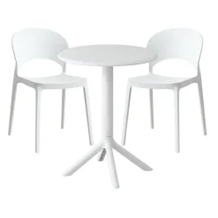 Indoor/Outdoor Resin Dining Set with Round Table and 2 Stackable Chairs –