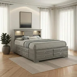 King Bed with Drawers & Multifunctional Headboard with Speakers - 78"