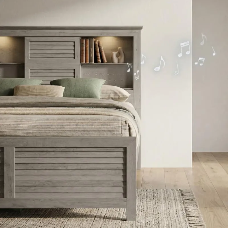 King Bed with Multifunctional Headboard with Speakers - 78"