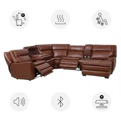 Leather Power Sectional with Massage, Heat, Audio Console & Right-Facing Chaise - 6 pcs