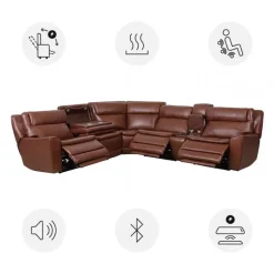 Leather Power Sectional with Massage, Heat and Audio Console - 6 pcs