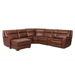 Leather Power Sectional with Massage, Heat, Audio Console & Left-Facing Chaise - 6 pcs