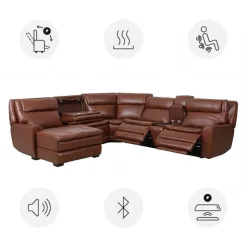 Leather Power Sectional with Massage, Heat, Audio Console & Left-Facing Chaise - 6 pcs