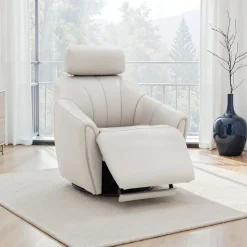 Leather Power Swivel Recliner with Built-In Audio System -